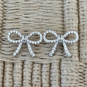 CRISLU Sterling Platinum Dainty Sparkle Bow Earrings